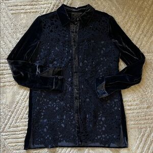 Johnny was blue Velvet Lace Button-Up Blouse